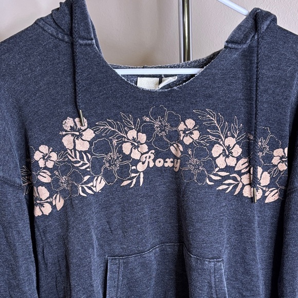Roxy Charcoal Hoodie with Pink Floral Accents - Picture 2 of 6